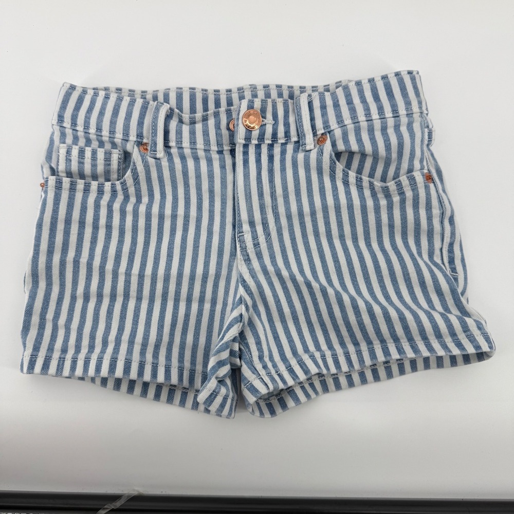 Cat Jack Girls Striped Denim Shorts Size 8 Blue White Casual Summer